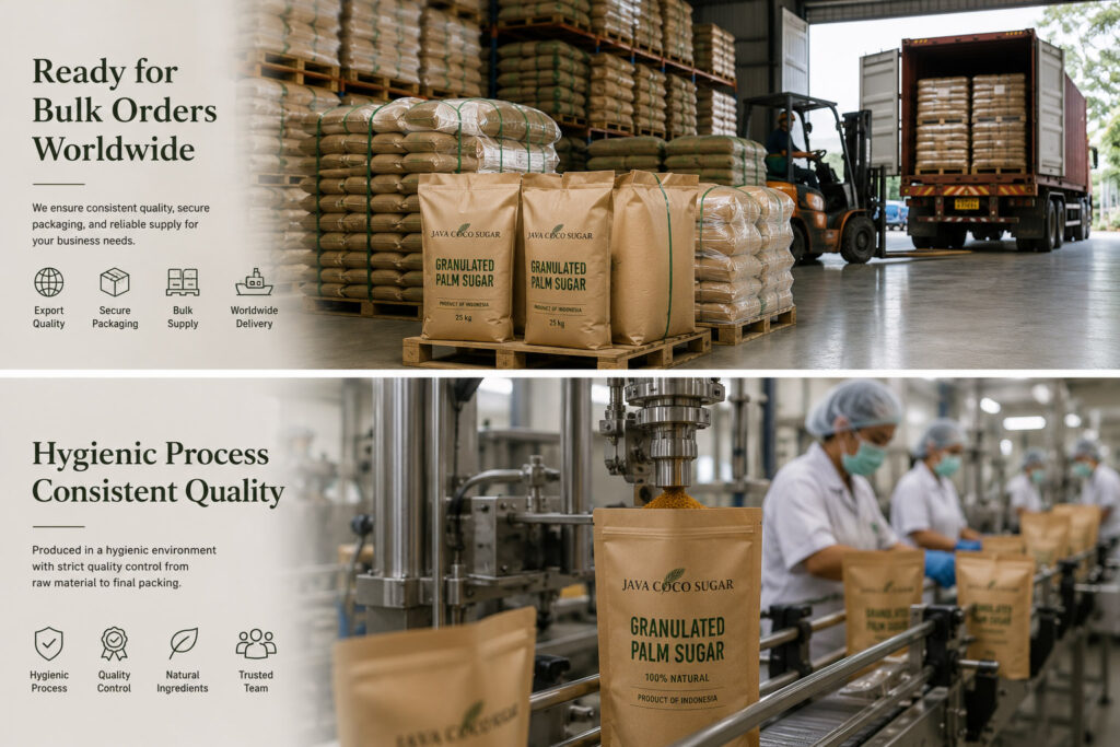 Premium granulated palm sugar from Indonesia in close-up view